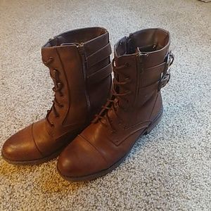 I.D. Required faux lace up zipper boot